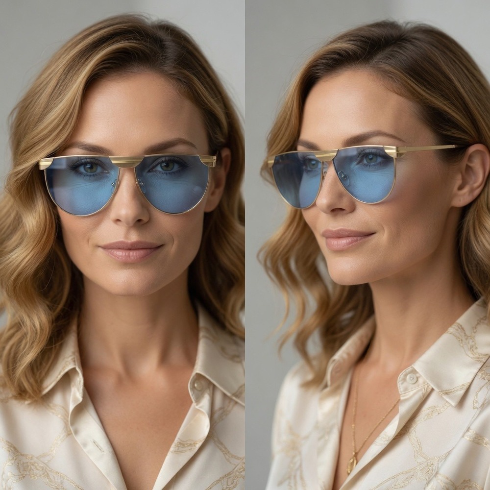 Womens‎ Oversized Sunglasses Gold Metal Frame Blue Tinted Lens Shield Lentes New